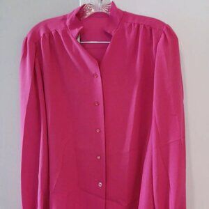 Womans Medium Solid Hot Pink Business Casual Button Up Skirt Set Unbranded